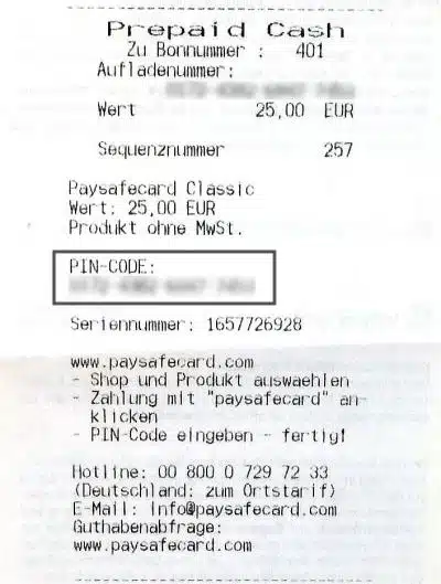 Paysafecard Bon